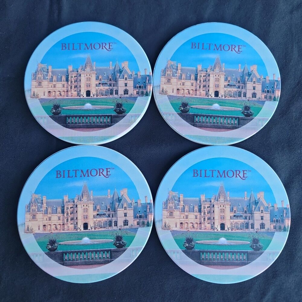Set of 4 Biltmore Souvenir Drink Coasters Estate House NC Cork Back 4.25"